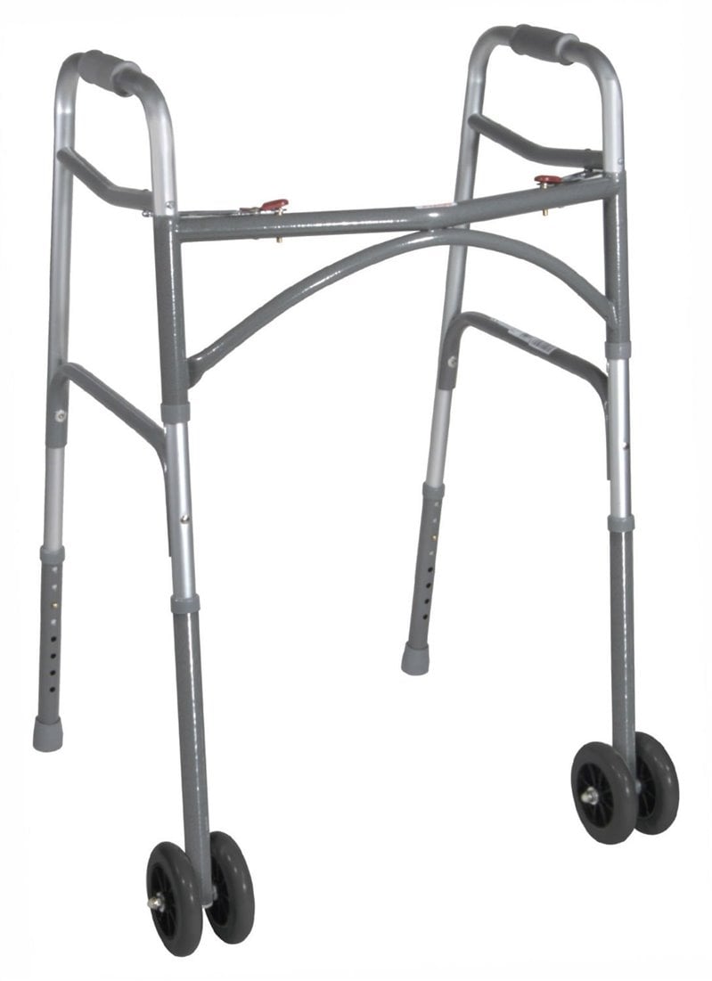 Two Button Bariatric Aluminum Folding Walker With Wheels