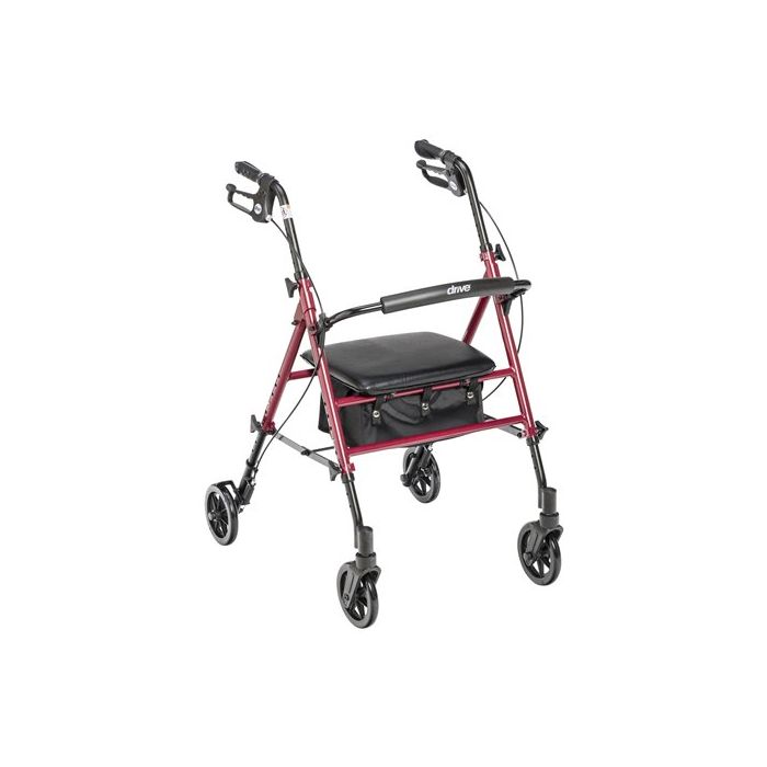 Red Adjustable Height 4 Wheel Walker Rollator Drive Medical RTL10261RD