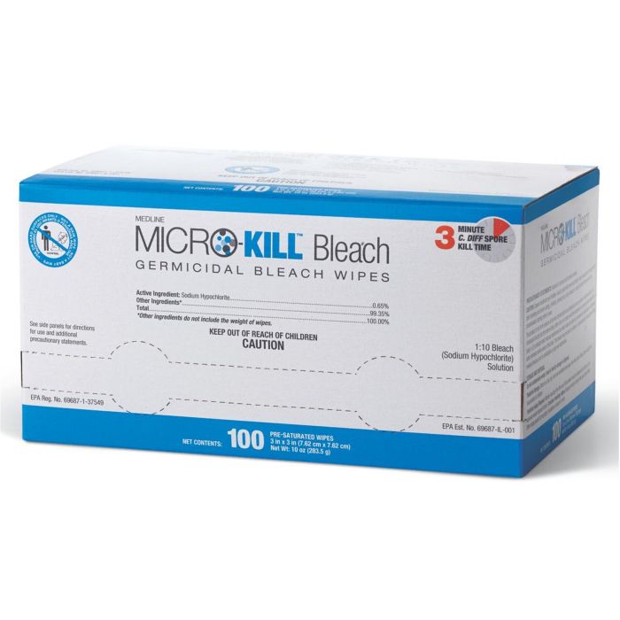 Box of Medline Micro Kill Bleach Germicidal Bleach Wipes MSC351420AZ