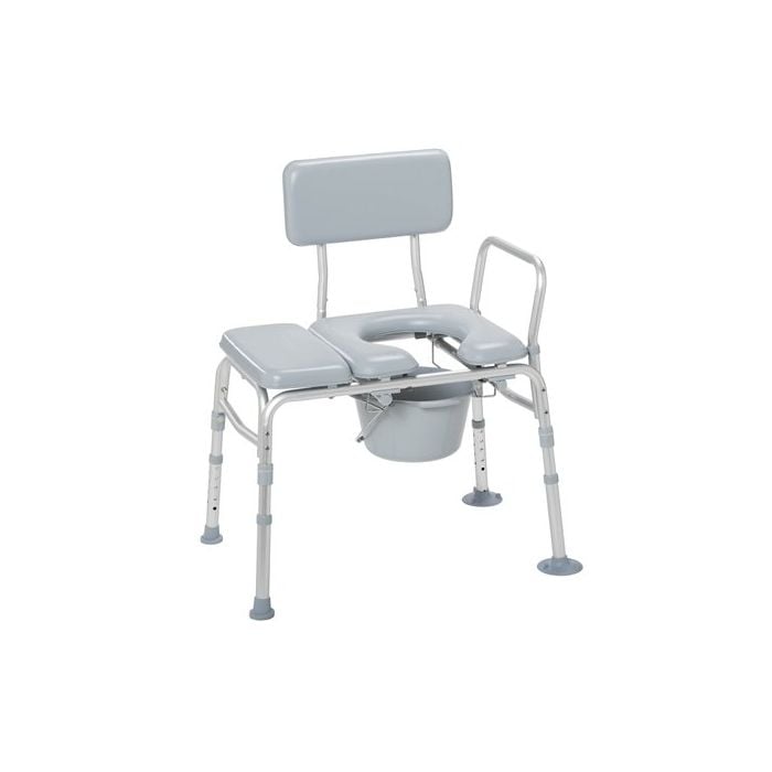 Universal Gray Aluminum Padded Seat Transfer Bench Commode Opening Dri