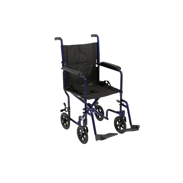 19 Inch Blue Aluminum Lightweight Transport Wheelchair Drive Medical a