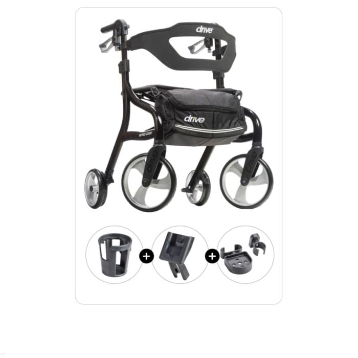 Drive Medical Nitro Sprint Foldable Rollator Walker With Extra Wide Seat, Tall Height, Lightweight, Large Wheels, Black - View #9
