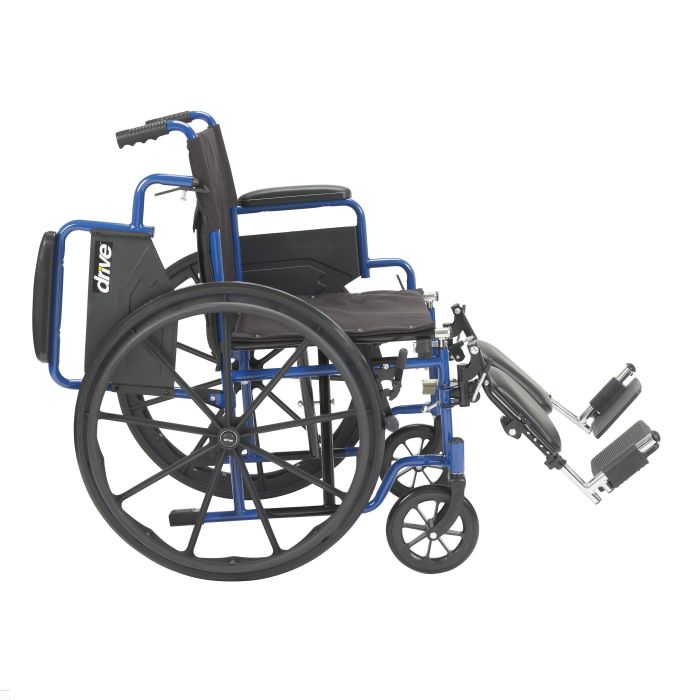Blue Steel Wheelchair Flip Back Arms Elevating Leg Rests Drive Medical
