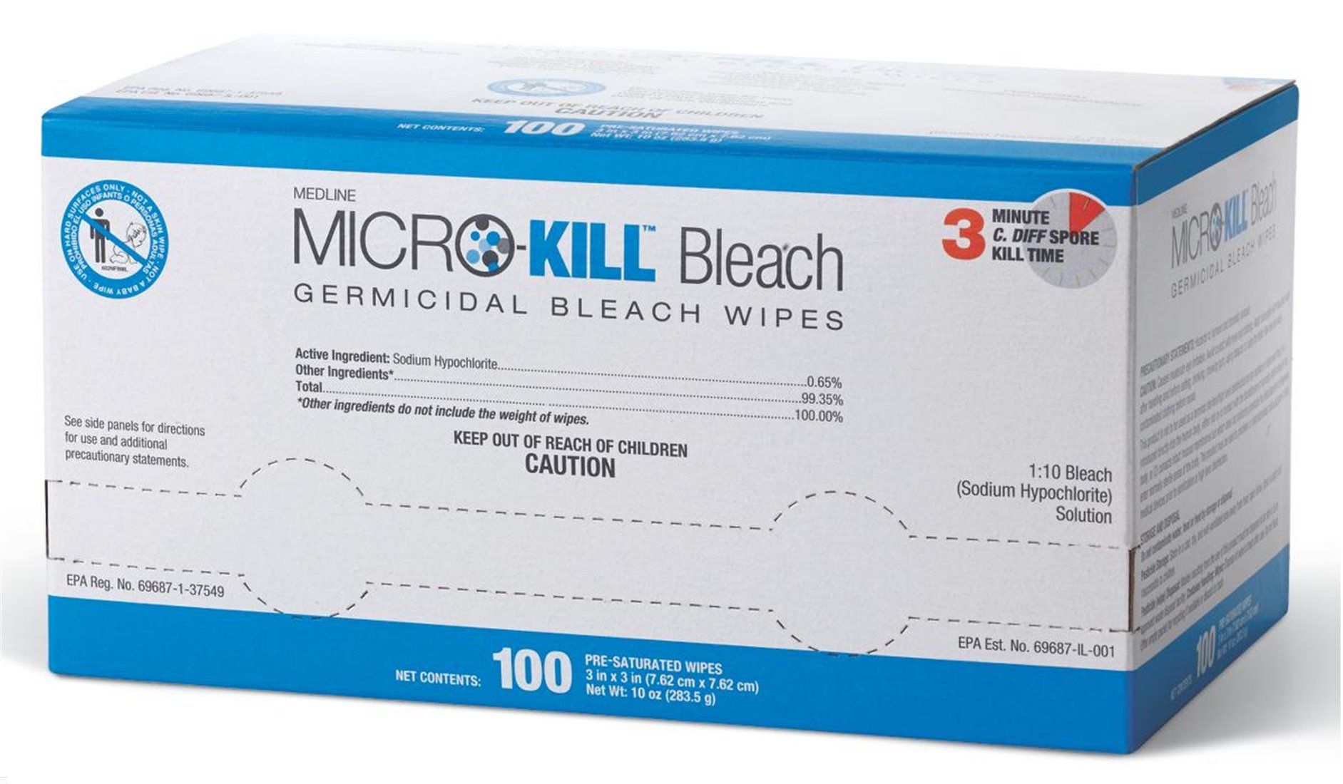 Box of Medline Micro Kill Bleach Germicidal Bleach Wipes MSC351420AZ