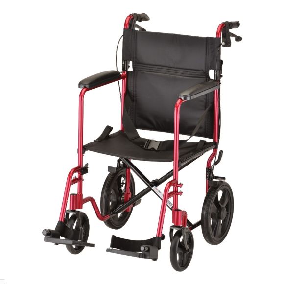 Transport Chair - Nova - 20" Lightweight, Hand Brakes, Swingaway Footrests - Red