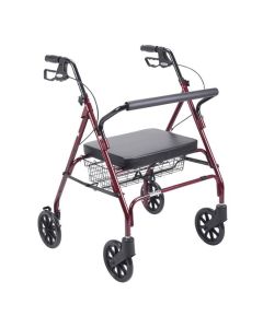 Heavy Duty Bariatric Red Rollator Walker with Padded Seat | Drive Medical