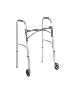 Two Button Folding Steel Walker with 5" Wheels by Drive Medical