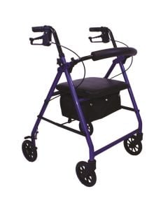 Blue aluminum E-Series Rollator with Padded Seat - Roscoe Medical