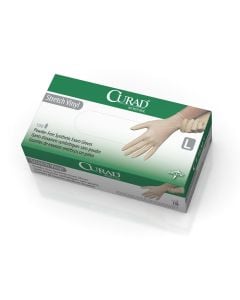 Box of 150 CURAD Stretch Vinyl Exam Gloves - CA Only | Cream | Large