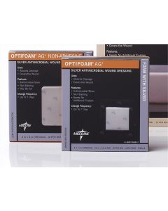 Box of Medline Optifoam Antimicrobial Adhesive Dressings MSC9604EPZ