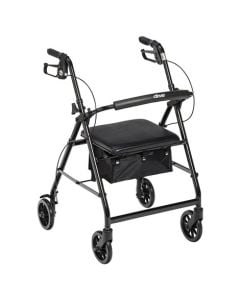 Black Walker Rollator with 6" Wheels and Fold Up Back Padded Seat