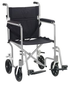 19" Flyweight Lightweight Silver Transport Wheelchair 