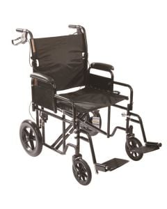 Black Steel Transport Chair with 12-inch Rear Wheels - Roscoe Medical
