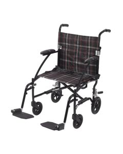 19" Drive Black Plaid Fly Lite Ultra Lightweight Transport Chair