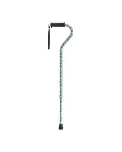 Adjustable Height Offset Handle Cane with Gel Hand Grip, Green Leaves