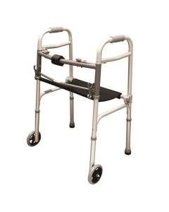 Grey Aluminum Two Button Walker with Roll-Up Seat - Roscoe Medical
