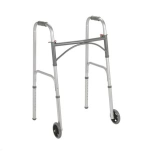 Two Button Folding Steel Walker with 5" Wheels by Drive Medical