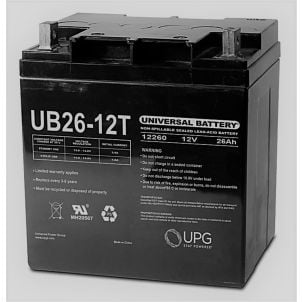 26Ah 12V Mobility Scooter Battery, Universal, L2 Terminal UB12260T