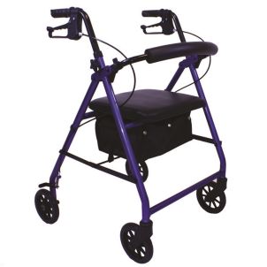 Blue aluminum E-Series Rollator with Padded Seat - Roscoe Medical