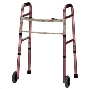 FOLDING WALKER 5in. WHEELS PINK WITH FLORAL Nova