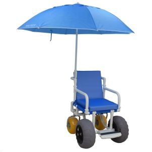 All Terrain Beach Wheelchair with Umbrella by MJM Intl, Blue 722-ATC-GRYW-UMB