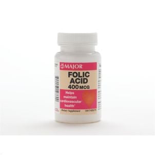 Bottle of MAJOR PHARMACEUTICAL Folic Acid Tablets OTC319760