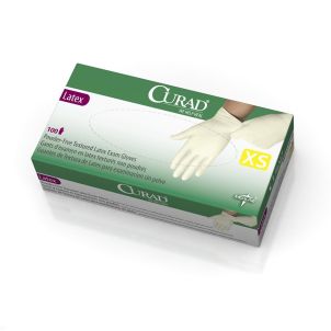 Box of CURAD Powder-Free Textured Latex Exam Gloves | Beige | X-Small