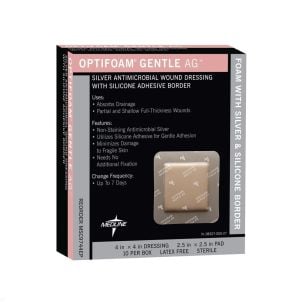 Box of Medline Opti Antimicrobial Adhesive Gentle Border Dressings MSC9744EPZ