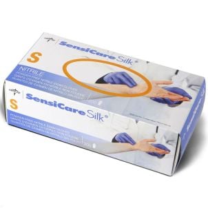 Box of Medline SensiCare Silk Nitrile Exam Gloves Dark Blue Small MDS7084