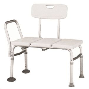 White Aluminum Adjustable Transfer Bench - Roscoe Medical