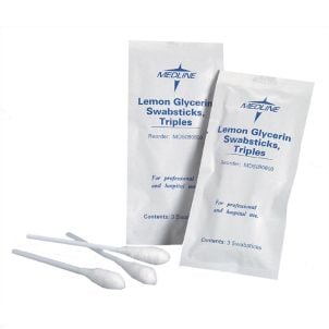 Case of 750 Medline Lemon Glycerin 3 pack Swabsticks MDS090600