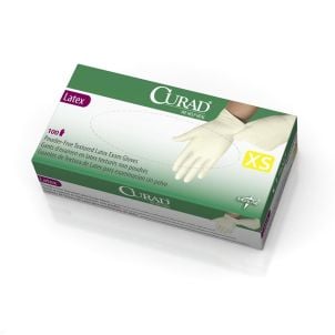 CURAD Powder-Free Textured Latex Exam Gloves Beige X-Small