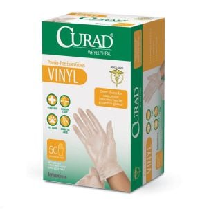 Medline CURAD Powder Free Vinyl Exam Gloves Clear One Size Fits Most CUR4035