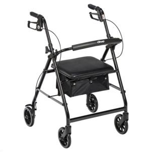 Black Walker Rollator with 6" Wheels and Fold Up Back Padded Seat