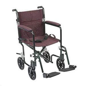 19" Flyweight Lightweight Burgundy Transport Wheelchair