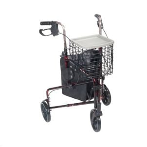 Red 3 Wheel Walker Rollator with Basket Drive Medical 