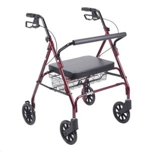 Drive Heavy Duty Bariatric Walker Rollator Padded Seat Red 