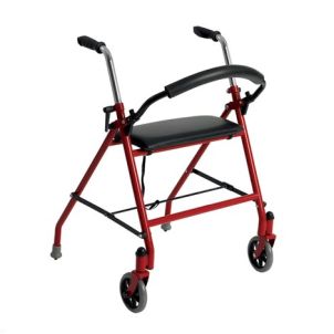 Red Two Wheeled Walker with Seat