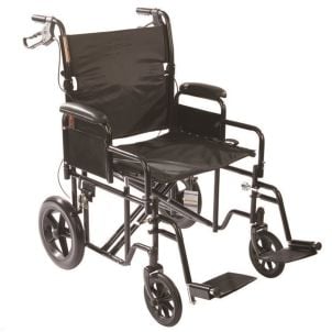 Black Steel Transport Chair with 12-inch Rear Wheels - Roscoe Medical