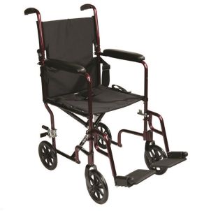 Burgundy Aluminum Transport Chair - Roscoe Medical