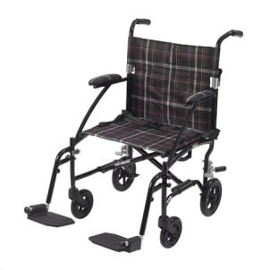 19" Drive Black Plaid Fly Lite Ultra Lightweight Transport Chair