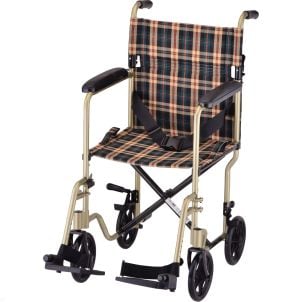 TRANSPORT CHAIR - 19 INCH LIGHTWEIGHT WITH PLAID UPHOLSTERY & SWINGAWAY FOOTRESTS CHAMPAGNE by Nova