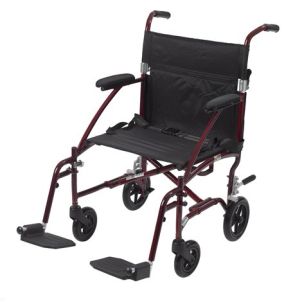 Fly Lite Ultra Lightweight Burgundy Transport Wheelchair 