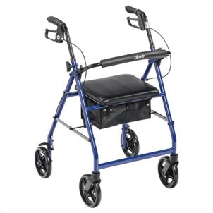 Economy Rollator Fold Up Back Padded Seat Blue Drive Medical 