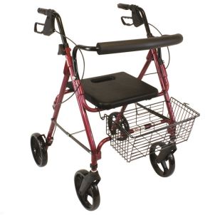 Red Aluminum Deluxe Rollator with Removable Wheels - Roscoe Medical