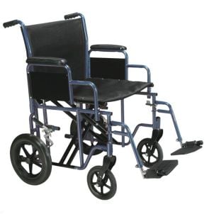 Bariatric Heavy Duty Blue Transport Wheelchair, 20" Seat
