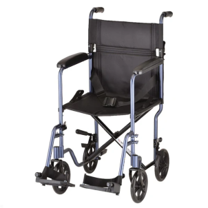TRANSPORT CHAIR- 19 INCH LIGHTWEIGHT WITH SWINGAWAY FOOTRESTS BLUE by Nova