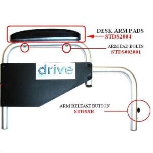 Right Arm Rest Polyfly Wheelchair TR16 18 20 Drive Medical STDS2A162R