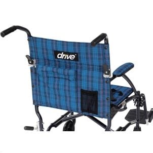 Fly-Lite Transport Chair Blue Plaid Back Upholstery Drive Medical STDS2A1893
