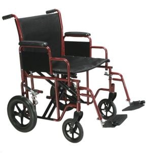 Bariatric Red Transport Wheelchair Swing Away Foot Rest, 450 Lb Capacity